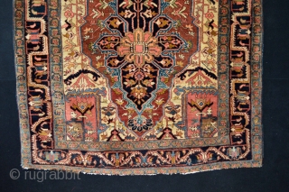 Beautiful Antique  Serapi/Heriz area Rug
Rare small size approximately 150 x 170 cm
Washed and Cleaned Full Pile Soft silky wool and Beautiful Serapi/Heriz Colors. Ready for use or to display..   