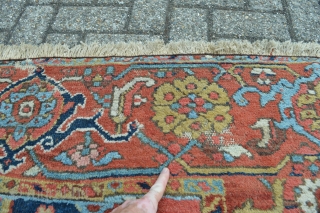 Beautiful from turn of 1900 Antique Some Called Serapi Heriz I think more Karadja area  large rug... All natural stunning colors size
aprox 390 x 300  few small low area as  ...