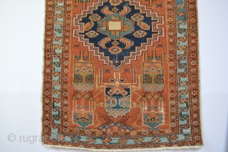 Very Rare or Unique Piece of small Heriz/ Serapi area rug  circa 1900's All Vegy colors few low spots as found top end are original low end are  secured.. finely  ...