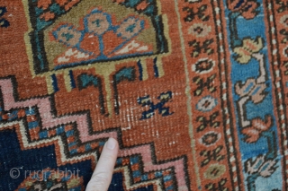 Very Rare or Unique Piece of small Heriz/ Serapi area rug  circa 1900's All Vegy colors few low spots as found top end are original low end are  secured.. finely  ...