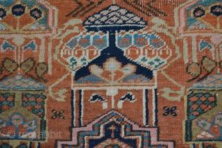 Very Rare or Unique Piece of small Heriz/ Serapi area rug  circa 1900's All Vegy colors few low spots as found top end are original low end are  secured.. finely  ...