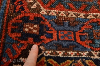  Music for the eyes,(California Soul from Merlane Shaw ;) mid 19 th century Kurdish Rug Beautiful Patern , All Natural vegy Colors.
some small repailed places. Good condition for his great age..  ...