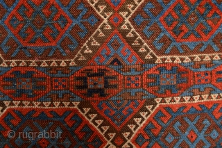  Music for the eyes,(California Soul from Merlane Shaw ;) mid 19 th century Kurdish Rug Beautiful Patern , All Natural vegy Colors.
some small repailed places. Good condition for his great age..  ...