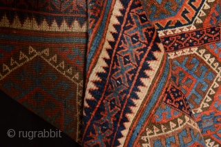  Music for the eyes,(California Soul from Merlane Shaw ;) mid 19 th century Kurdish Rug Beautiful Patern , All Natural vegy Colors.
some small repailed places. Good condition for his great age..  ...