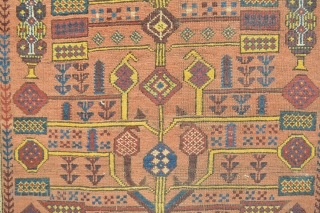 Beautiful and Colorful Early Sistan Area Baluch Rug with All natural dyestuffs Gorgeous open Border Specialy Rich used yellow from The willow Leaves... Check the Eclectic Drawn see the symbols and the  ...