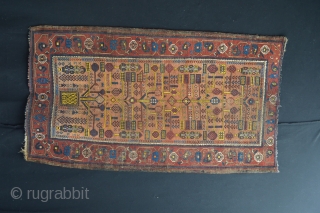 Beautiful and Colorful Early Sistan Area Baluch Rug with All natural dyestuffs Gorgeous open Border Specialy Rich used yellow from The willow Leaves... Check the Eclectic Drawn see the symbols and the  ...