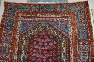 Early 1800's West Anatolian rug Inscriptions from Holy Koran Beautiful strong colors.With Long Blue Dragon                  