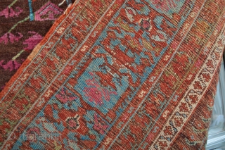 Early 1800's West Anatolian rug Inscriptions from Holy Koran Beautiful strong colors.With Long Blue Dragon                  