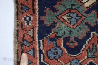 We try to classify this antique rug but unfortunately we can't
it is Beautifully designed 100% wool foundation  circa 1900's Soft meaty tuch
mostly full pile some spots lower area's symmetrical and mostly  ...