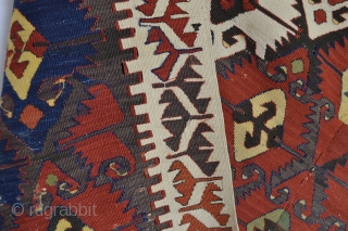 This Beautiful as found Antique Anatolian Kilim Probably Sivrihisar area has all natural colors and very good heavy feeling soft wool some spots of small old repairs.. very colorful and designful 
  ...