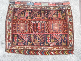 Rare antique Qasqai Confederacy bagfront. Unusual drawnig for this area. Just washed and ready for collection. size 81 x 63 cm. Fair priced          