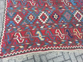 Antique Caucasian Oversize Kilim .Beautyfull collors and very nice design.
Incredible fine weave.Natural colors 100% wool
Similar item in the book museum of turkish and islamic art Kilims from Nazan Olcer, plate 68.  