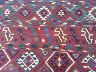 Antique Caucasian Oversize Kilim .Beautyfull collors and very nice design.
Incredible fine weave.Natural colors 100% wool
Similar item in the book museum of turkish and islamic art Kilims from Nazan Olcer, plate 68.  