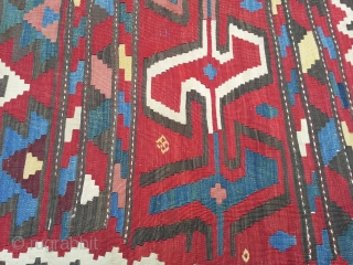 Antique Caucasian Oversize Kilim .Beautyfull collors and very nice design.
Incredible fine weave.Natural colors 100% wool
Similar item in the book museum of turkish and islamic art Kilims from Nazan Olcer, plate 68.  