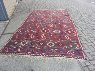 Antique Caucasian Oversize Kilim .Beautyfull collors and very nice design.
Incredible fine weave.Natural colors 100% wool
Similar item in the book museum of turkish and islamic art Kilims from Nazan Olcer, plate 68.  