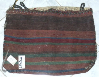 Persian 
Central South of Persia origin Ghashghai tribal khamesh area,
piled bag,size:0.42cmx0.32cm,circa 1900,no any restoration.
all natural colors at red colored weft,all wool foundation,
at low pile condition.        