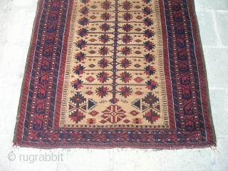 North East of Iran Balouch
soft texture at shiny wool pile on wool base,all over good pile
very few places as shown with minor damages
size 165cmx115cm
circa 1900        