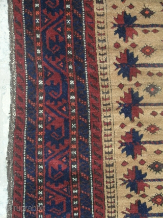 North East of Iran Balouch
soft texture at shiny wool pile on wool base,all over good pile
very few places as shown with minor damages
size 165cmx115cm
circa 1900        