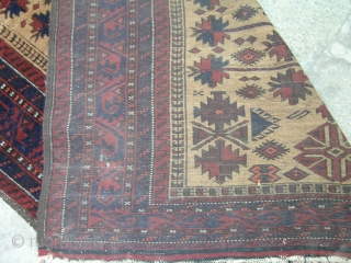 North East of Iran Balouch
soft texture at shiny wool pile on wool base,all over good pile
very few places as shown with minor damages
size 165cmx115cm
circa 1900        