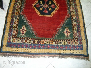 Persian Gabeh Ghashghai Origin Turk tribal
 At full pile in mint condition,wool on wool&cotton base 
in heavy weight By soft natural shiny wool.
Size,170cm X 125cm. Circa 1900
      