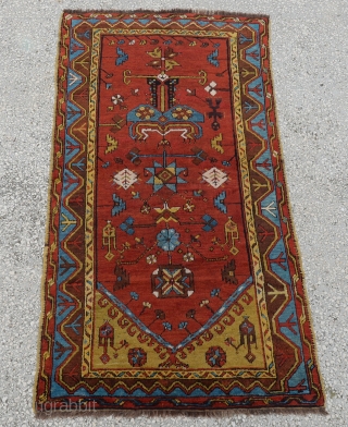 Antique Anatolian Konya Ladik Carpet,This Special Ladik Rug was hand woven by nomad women in Konya, a city in centre of Turkey.19th century
size:180 x  95 Cm
       ...