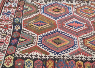 19th century Anatolian Konya kilim with beautiful colours from natural dyes,Size:347x167cm
 11'4"x5'7"                     