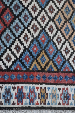 19th Century, very good condition,Persian Saveh Kilim- rug is clean, closed dovetail tapestry weave, strong and tight, reversible, great colors,Size:101 x 432 Cm
3'4" x 14'2"
        