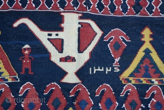 Caucasian Karabag main kilim with a date writing 1324 That comes to 115 years old wool on wool-all natural dyes
 Size:183 x 435 Cm
        6'2"  ...