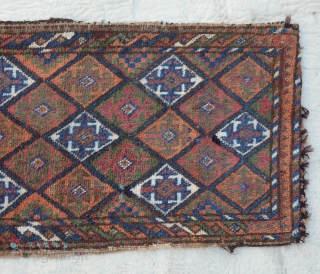 Baluch Balisht (pillow-bag), Mushwanni tribes, south-east Persia. Complete with stripe light brown -weave back and in good pile 
Size:46x75 Cm
       1'7"x2'5"      