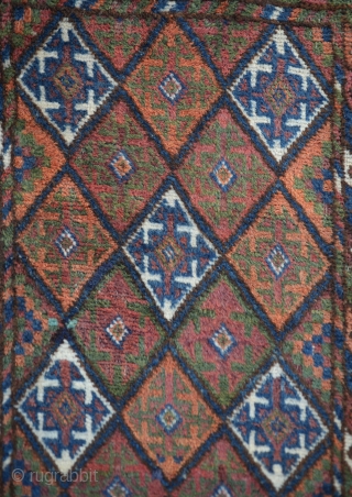 Baluch Balisht (pillow-bag), Mushwanni tribes, south-east Persia. Complete with stripe light brown -weave back and in good pile 
Size:46x75 Cm
       1'7"x2'5"      