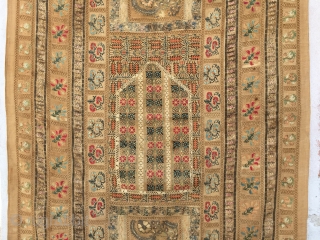 Ottoman Greek embroidery arched prayer panel known as a quibla.Size:180x110cm/5'10"X3'8" 
It is composed of various antique Ottoman Greek embroideries in order to create a prayer mat, which are probably from the 19th  ...