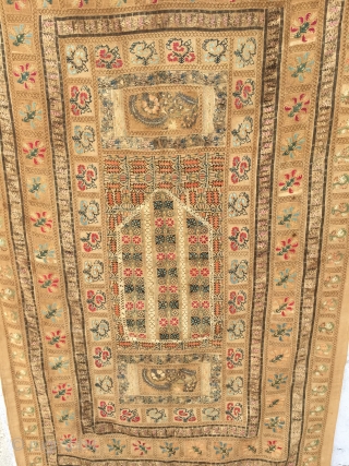 Ottoman Greek embroidery arched prayer panel known as a quibla.Size:180x110cm/5'10"X3'8" 
It is composed of various antique Ottoman Greek embroideries in order to create a prayer mat, which are probably from the 19th  ...