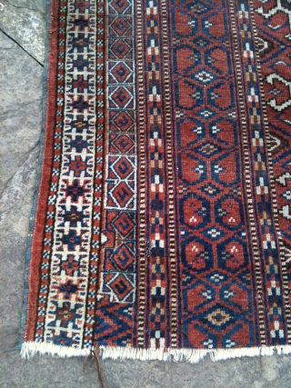 19th century cot rug. Pile 80%+. End border missing. Very fine quality.                     