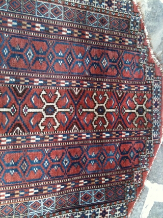 19th century cot rug. Pile 80%+. End border missing. Very fine quality.                     