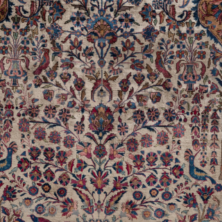 Antique Kashan Mohtasham Silk Rug, Circa 1840, 4 x 6 Ft.                      