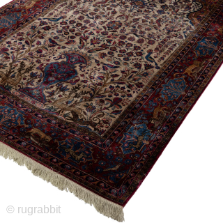 Antique Kashan Mohtasham Silk Rug, Circa 1840, 4 x 6 Ft.                      