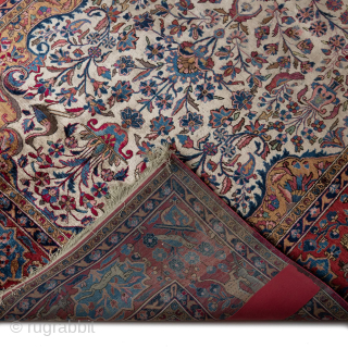 Antique Kashan Mohtasham Silk Rug, Circa 1840, 4 x 6 Ft.                      