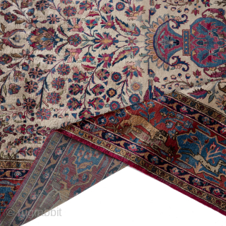Antique Kashan Mohtasham Silk Rug, Circa 1840, 4 x 6 Ft.                      