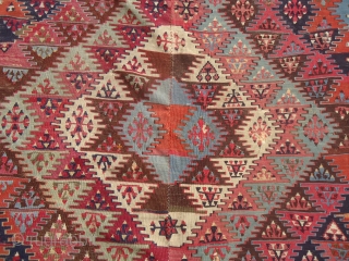 Colorful Anatolian Kilim with beautiful design and all natural colors,very fine weave and nice condition,some old repairs done.Handwashed ready for the display.Size 11'*4'7".E.mail for more info and pics.     