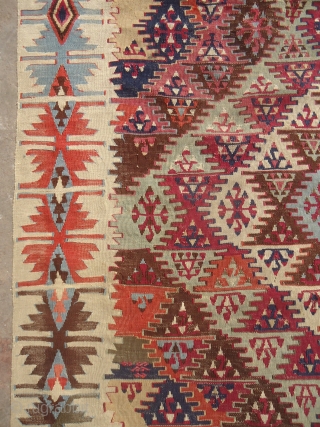 Colorful Anatolian Kilim with beautiful design and all natural colors,very fine weave and nice condition,some old repairs done.Handwashed ready for the display.Size 11'*4'7".E.mail for more info and pics.     