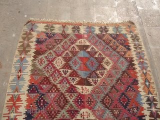 Colorful Anatolian Kilim with beautiful design and all natural colors,very fine weave and nice condition,some old repairs done.Handwashed ready for the display.Size 11'*4'7".E.mail for more info and pics.     