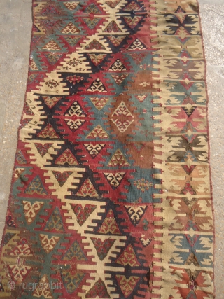 Early Anatolian Kilim Fragment.All great natural colors and extra fine weave.Size 7'6"*2'4".E.mail for more info and pics.                