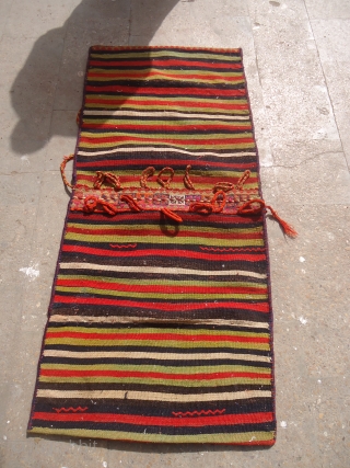 Anatolian HeyBey or Khorjin with analine colors, nice design,very good condition,original kilim backing.Size 5'5"*2'4".E.mail for more info and pics.              