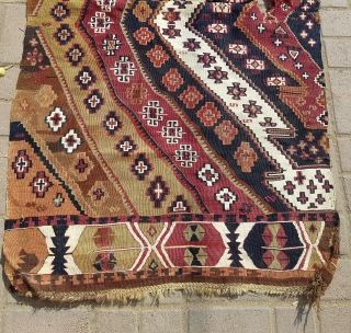 Anatolian Kilim fragment,as found,All good natrul colors.E.mail for more info and pics.                     