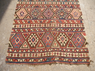 Caucasian Shirvan Kilim with beautiful natural colors and very fine weave,as found all original without any repair or work done.Size 9'4"*4'7".E.mail for more info and pics.       