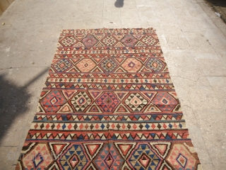 Caucasian Shirvan Kilim with beautiful natural colors and very fine weave,as found all original without any repair or work done.Size 9'4"*4'7".E.mail for more info and pics.       