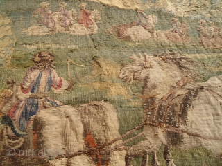Early French Tapestry Fragment with very nice drawing.Size 1'11"*1'8".E.mail for more info and pics.                   