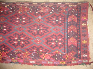 Turkmen Flatwoven Torba,very fine weave,with silk highlights,nice colours,excellent condition,original backing.Size 3'11"*1'7".                      