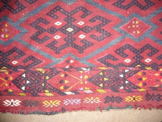 Turkmen Flatwoven Torba,very fine weave,with silk highlights,nice colours,excellent condition,original backing.Size 3'11"*1'7".                      