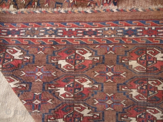 Youmut Chuval with original kilim backing and good colors,nice design and condition.Fine weave.Size 3'6"*2'4".E.mail fore more info.                